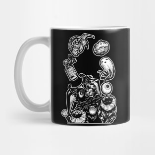 Black Cat Jester Juggling Halloween - White Outline Version Mug